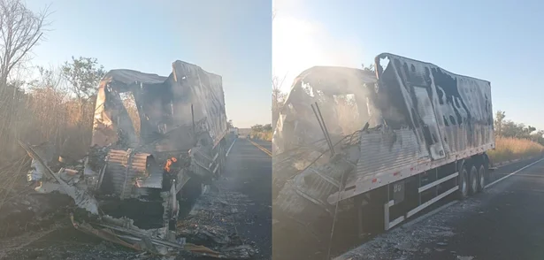 Caminhão ficou completamente destruído