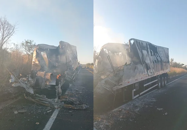 Caminhão ficou completamente destruído