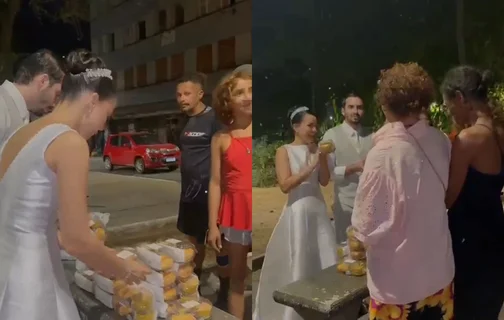 Casal distribui marmitas após casamento em Teresina