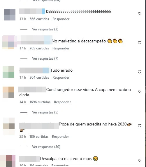 Comentários dos torcedores criticando a posição da seleção atualmente