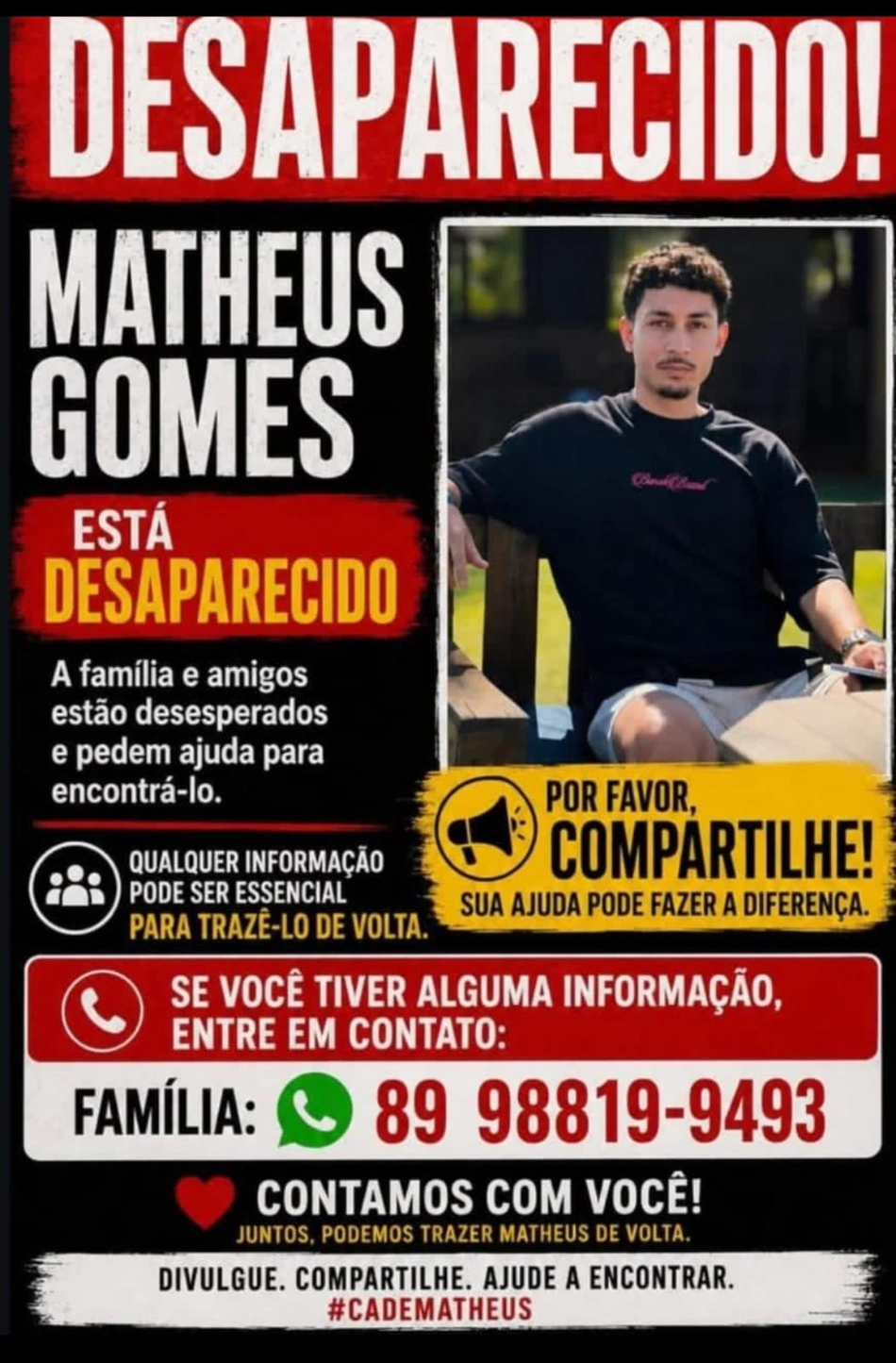 Família procura jovem de 19 anos que desapareceu após viajar de Picos para Fortaleza