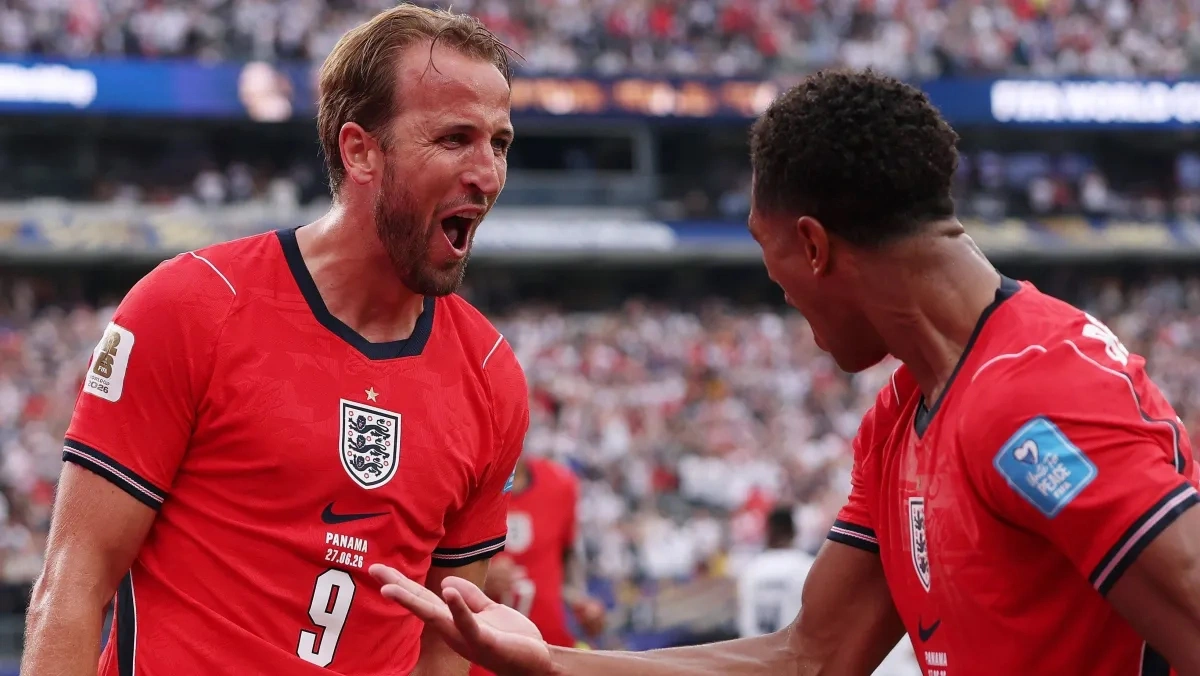 Harry Kane, artilheiro da Inglaterra, comemora seu gol contra o Panamá
