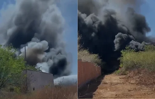 Incêndio de grandes proporções atinge fábrica de recicláveis em Picos
