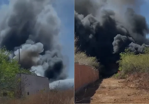 Incêndio de grandes proporções atinge fábrica de recicláveis em Picos