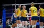 Jogadoras do Brasil comemoram na vitória sobre a Polônia na Liga das Nações