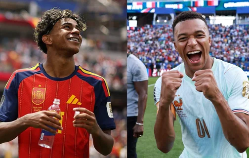 Lamine Yamal, da Espanha, e Kylian Mbappé, da França