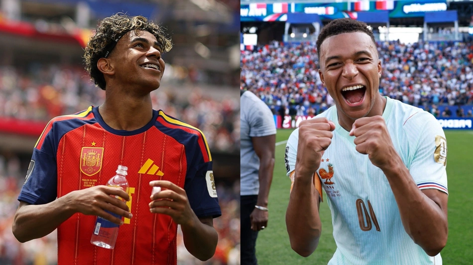 Lamine Yamal, da Espanha, e Kylian Mbappé, da França