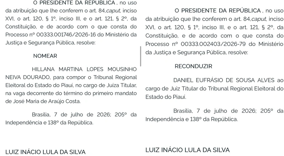 Nomeação de Hillana Martina e recondução de Daniel Eufrásio