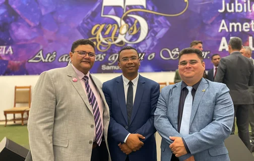 Pastores e vereador Geraldin em celebração na Assembleia de Deus em Uruçuí