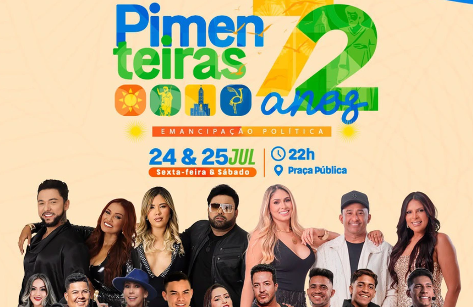Pimenteiras comemora 72 anos com shows de Malla 100 Alça e Forró Real