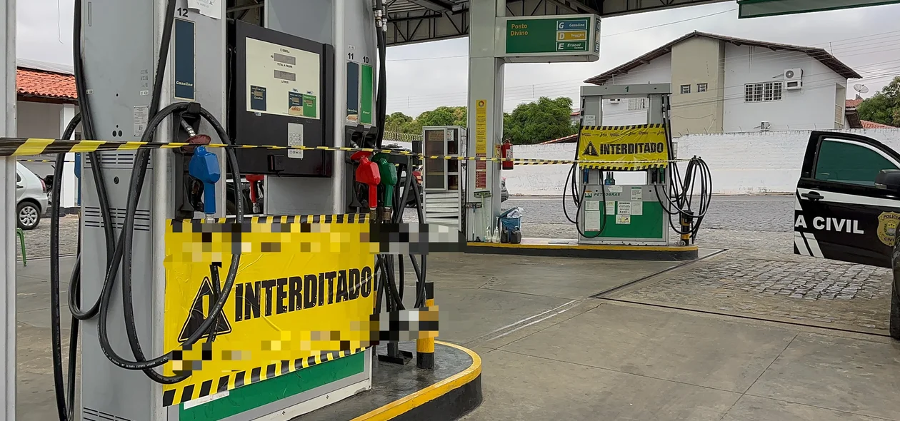 Posto de combustíveis interditado, localizado na Avenida Gil Martins