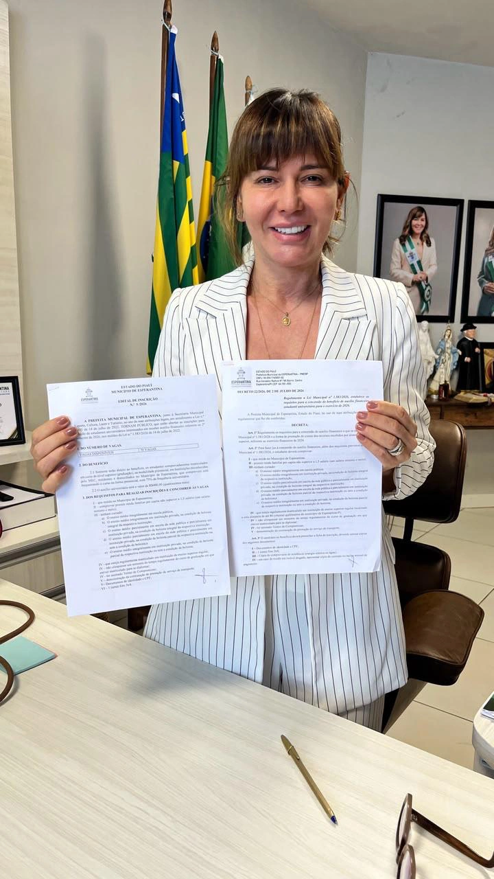 Prefeitura de Esperantina abre inscrições para o Auxílio Universitário 2026.2