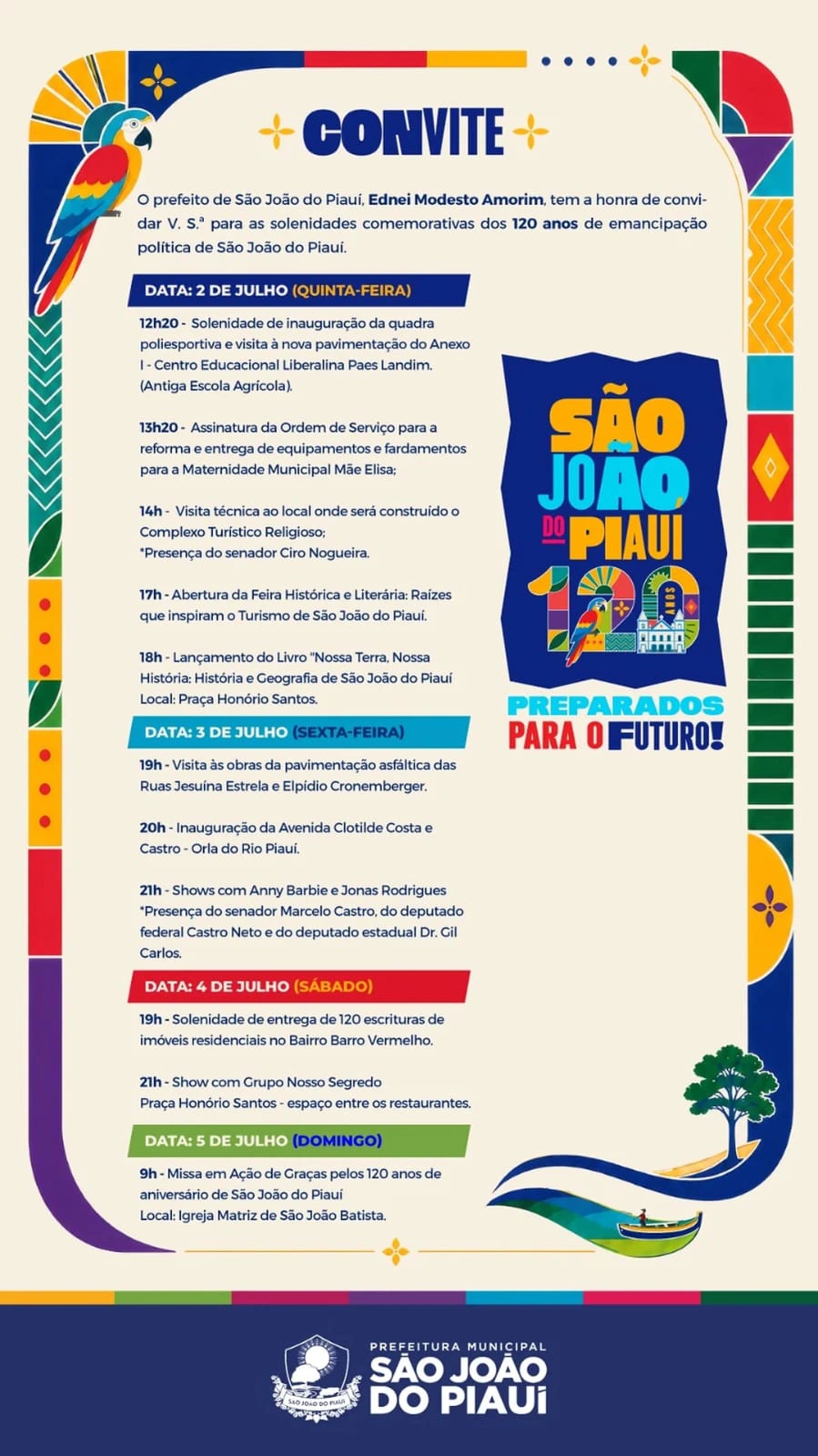 Prefeitura divulga programação dos 120 de emancipação política de São João do Piauí