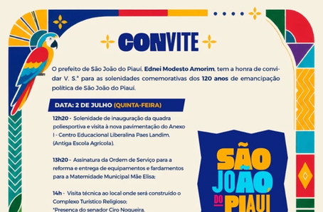 Prefeitura divulga programação dos 120 de emancipação política de São João do Piauí