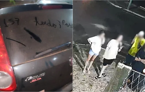 Suspeitos de escreverem ameaças em carro de PM foram identificados