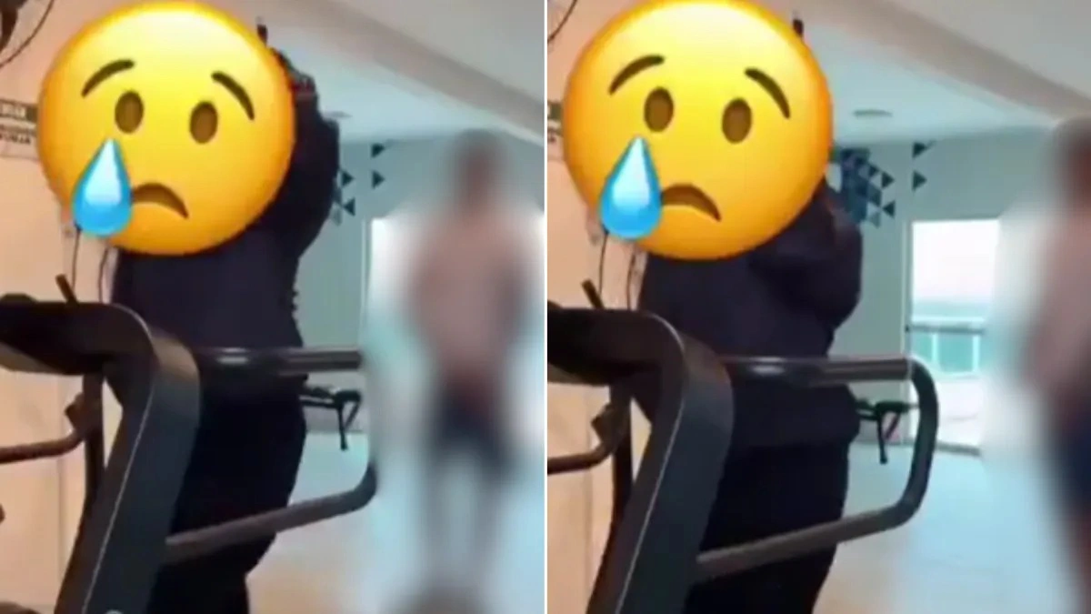 Vídeo gravado pela vítima registrou o momento em que o investigado aparece ao fundo da academia.