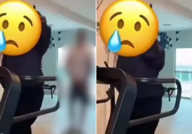 Vídeo gravado pela vítima registrou o momento em que o investigado aparece ao fundo da academia.