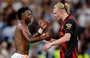Vinicius Jr e Haaland em disputa do Real Madrid e Manchester City, se enfrentam amanhã pelas oitavas na copa.