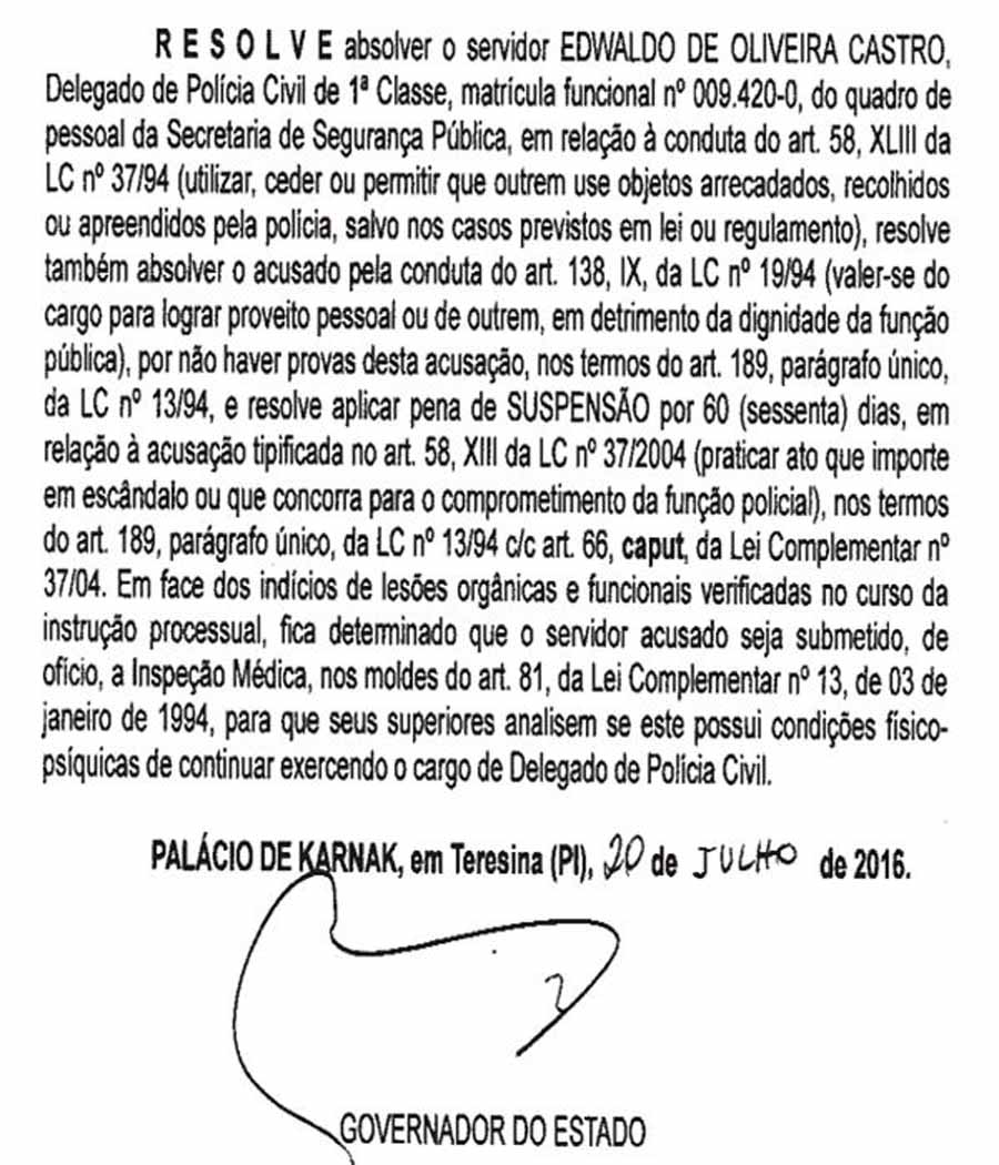 Decisão sobre processo contra delegado Edwaldo de Oliveira