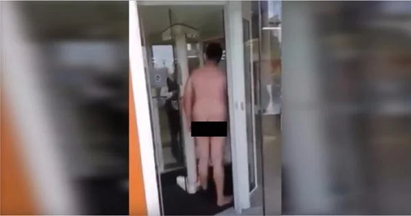 Homem tira a roupa após ser impedido de entrar em banco