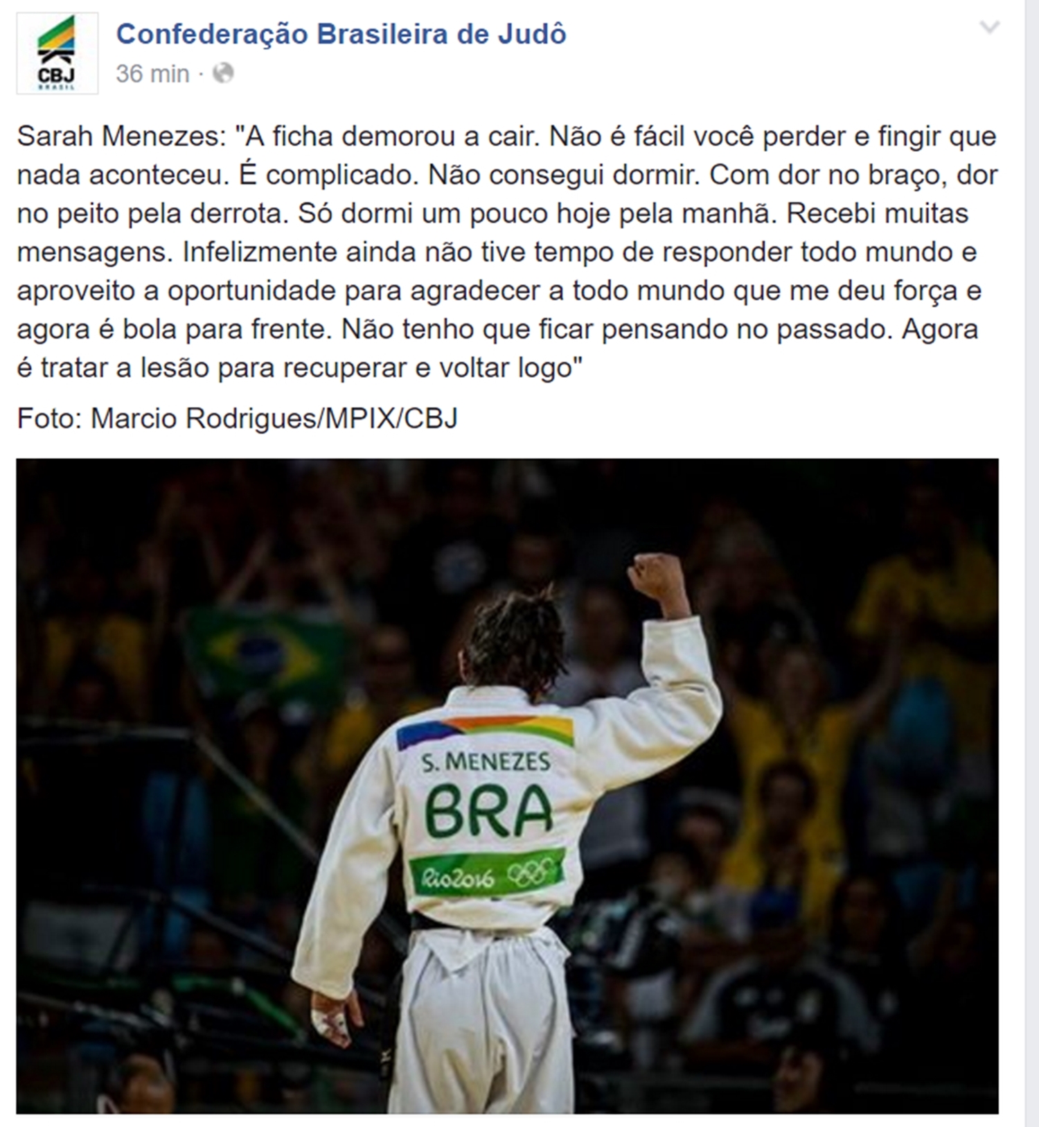 Publicação na fanpage da CBJ