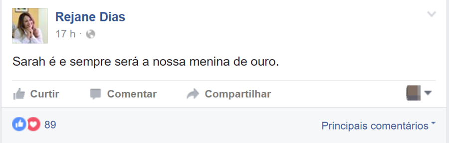 Rejane Dias manifesta apoio à Sarah Menezes