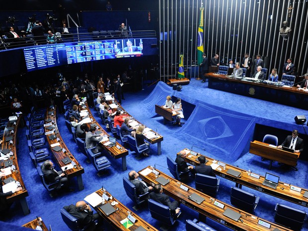 Plenário do Senado durante julgamento de DIlma