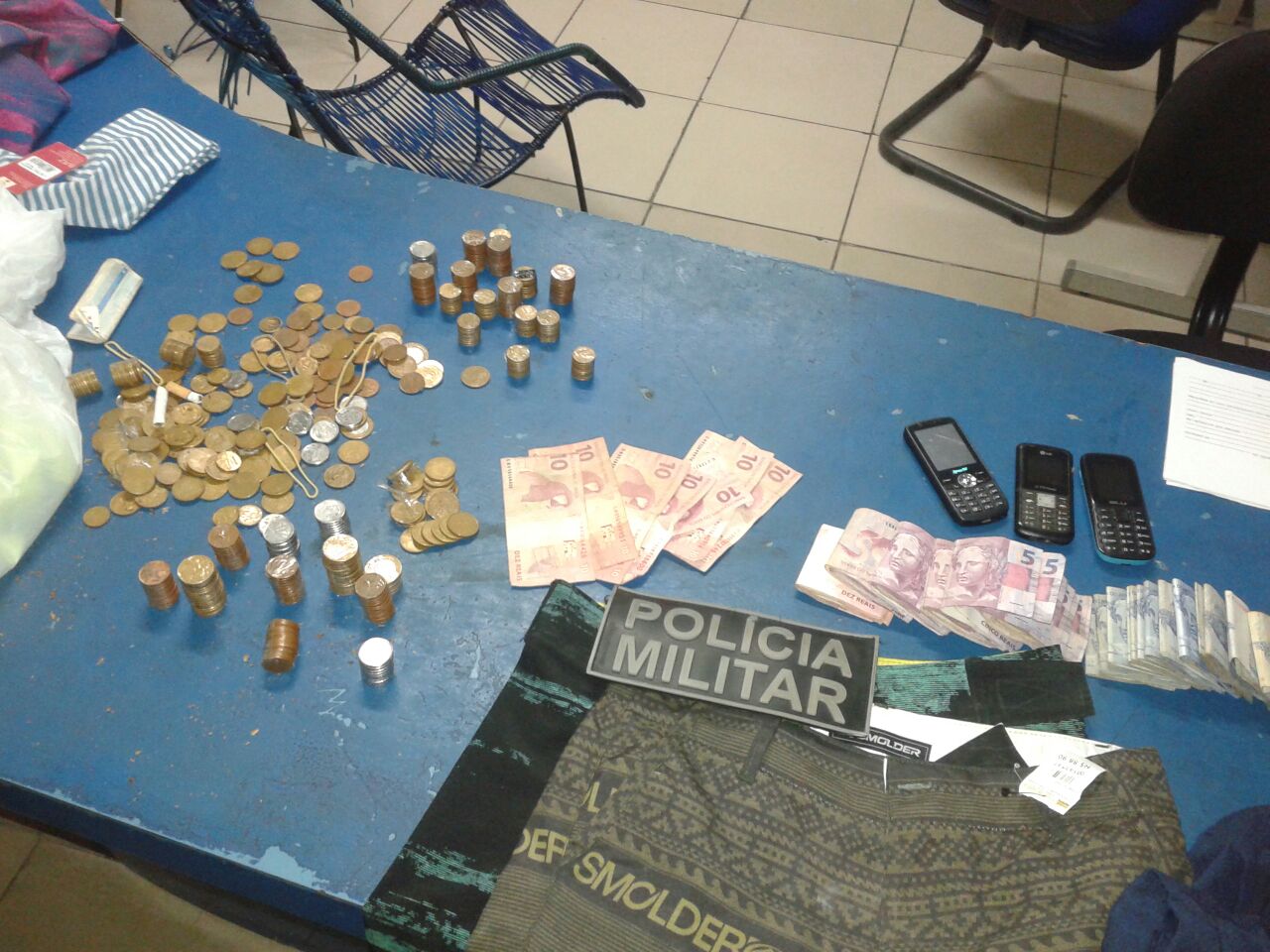 Produtos roubados apreendidos pela polícia.
