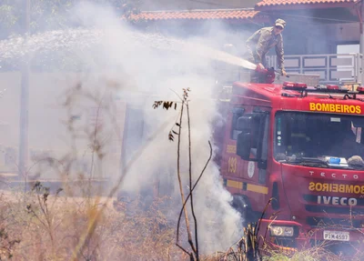Bombeiros trabalhando para conter as chamas