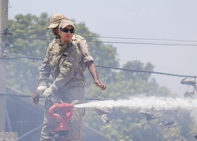 Bombeiros tentando apagar o fogo
