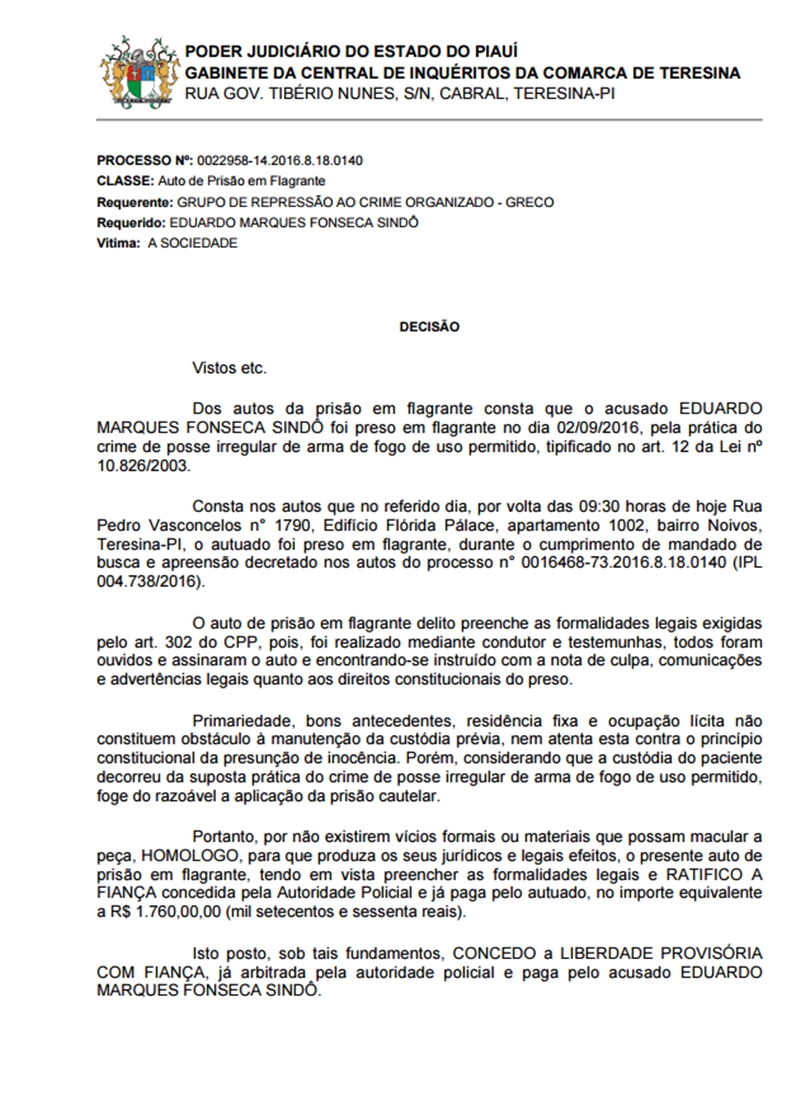 Decisão sobre a prisão de Eduardo Sindô
