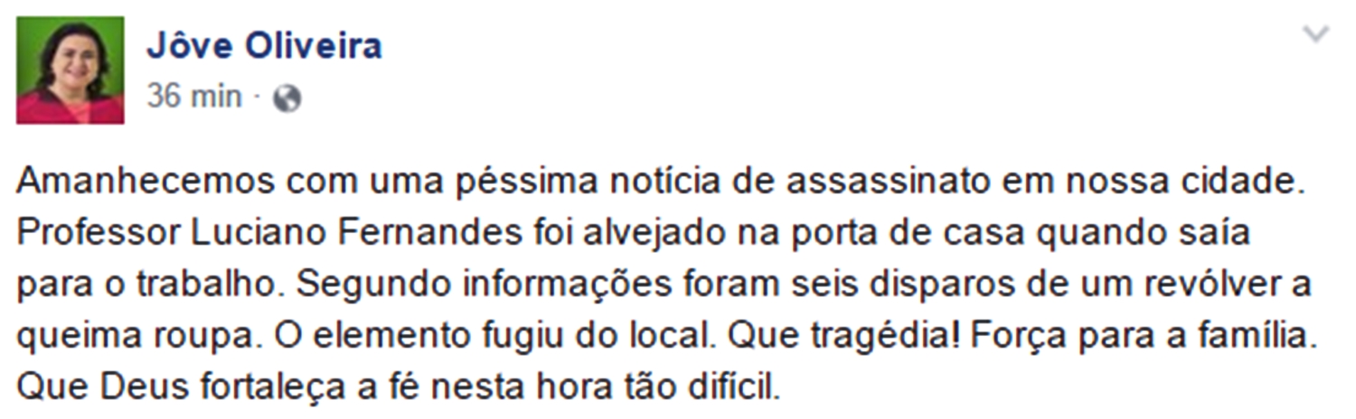 Publicação da vereadora Jôve Oliveira