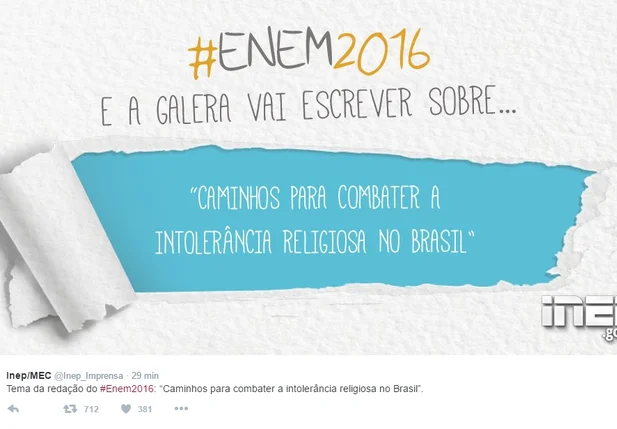 Tema da redação do Enem 2016