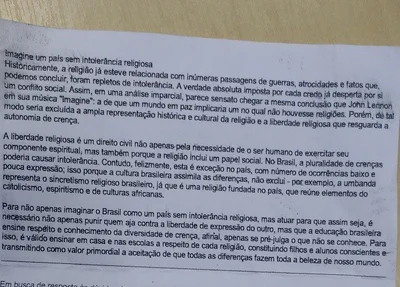 Candidato estava com texto com o tema