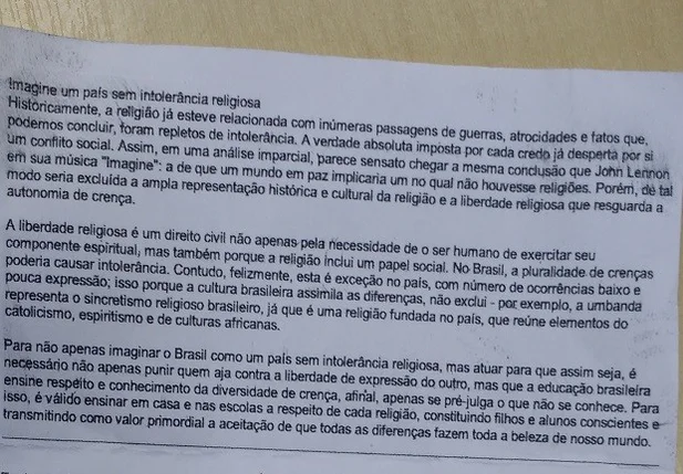 Candidato estava com texto com o tema