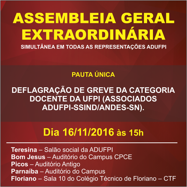 Assembleia geral convocada pela Adufpi