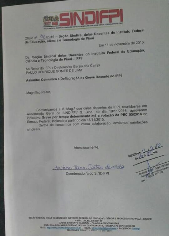 Indicativo de greve encaminhado à reitoria