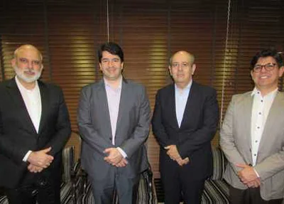 Marcus Vinícius, CEO, Cláudio Tajra,Luiz Costa, presidente da Record, e diretor André Dias