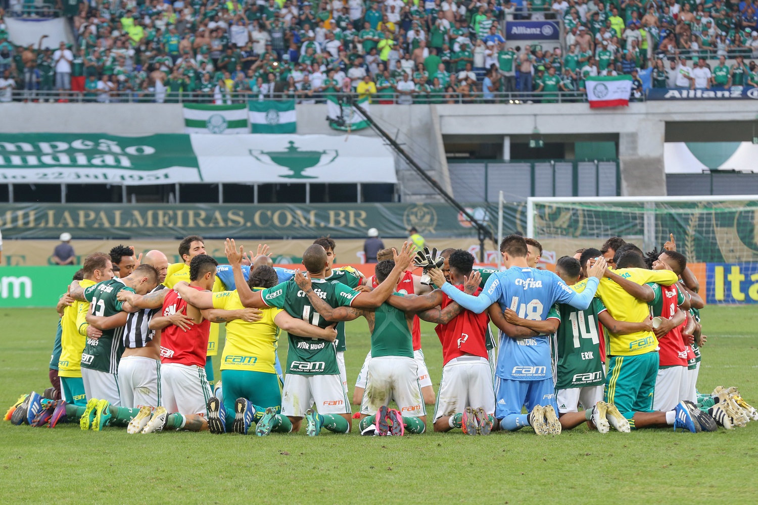 Jogadores comemoram a vitória após Palmeiras x Botafogo