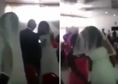 Mulher estava com o mesmo vestido da noiva