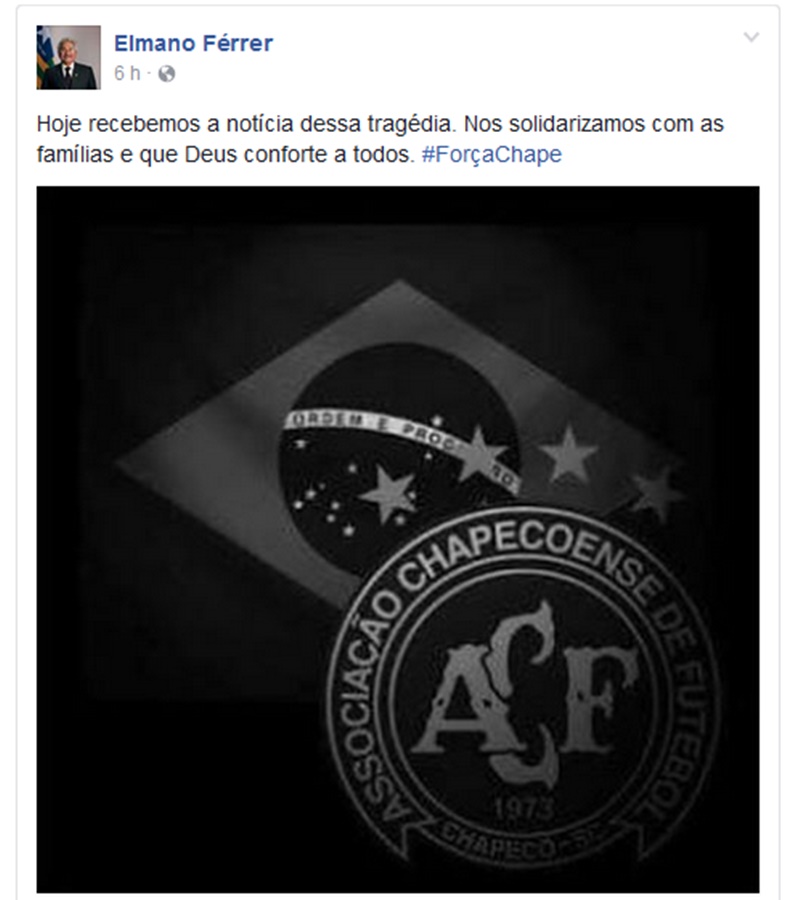 Elmano Férrer também lamentou o acidente