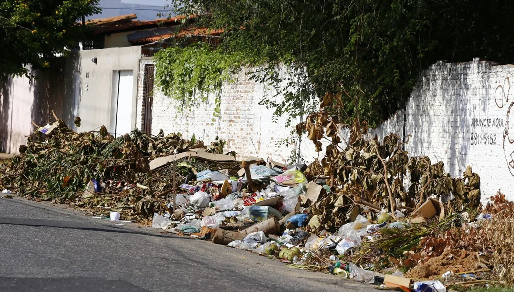 Entulho acumulado ao lado de terreno abandonado no bairro Matinha em Teresina