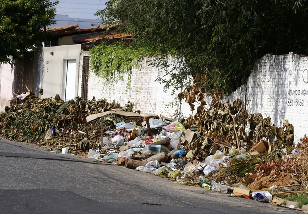 Entulho acumulado ao lado de terreno abandonado no bairro Matinha em Teresina