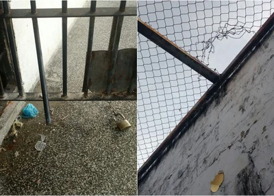 Presos cerraram a grade da cela e quebraram a tela de proteção