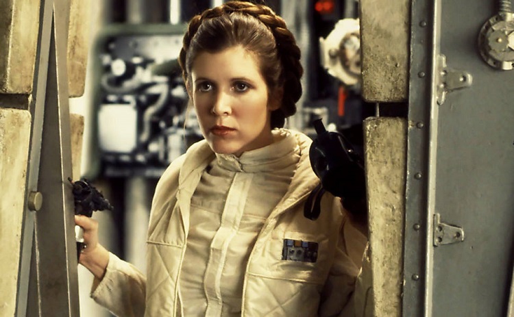 Carrie Fisher na personagem Leia, de Stars Wars