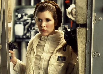 Carrie Fisher na personagem Leia, de Stars Wars