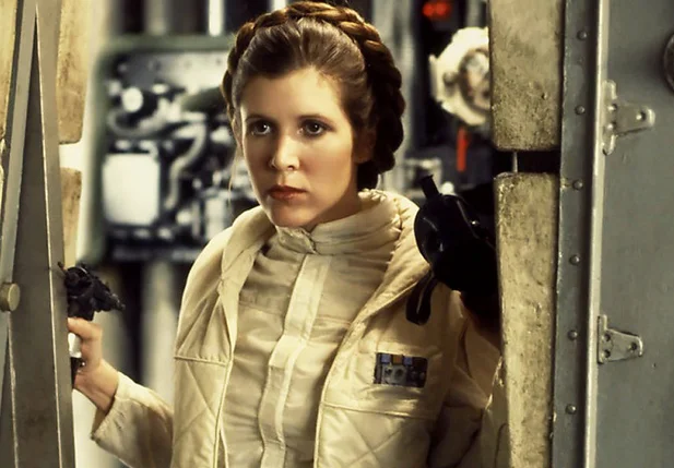 Carrie Fisher na personagem Leia, de Stars Wars