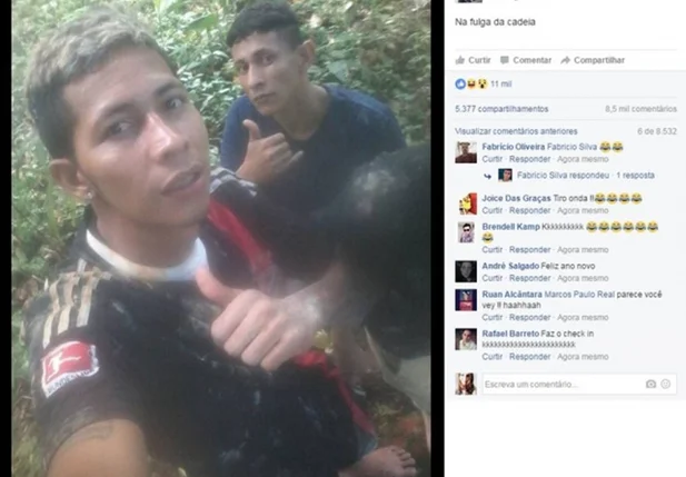 Fugitivo postou a foto no Facebook