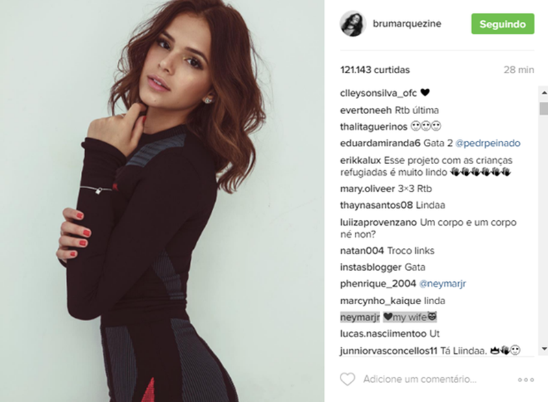Neymar comenta a foto de Bruna Marquezine 