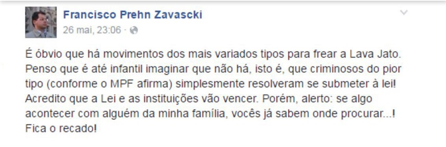 Publicação de Francisco Zavascki feita em maio